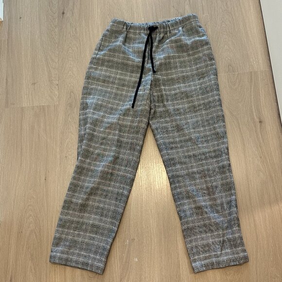 Aritzia Group Babaton Jimmy Grey Plaid Drawstring High Waisted Pants - Picture 2 of 5